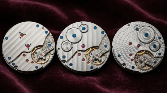 Composition élégante de mouvements horlogers de haute précision en présentation artistique