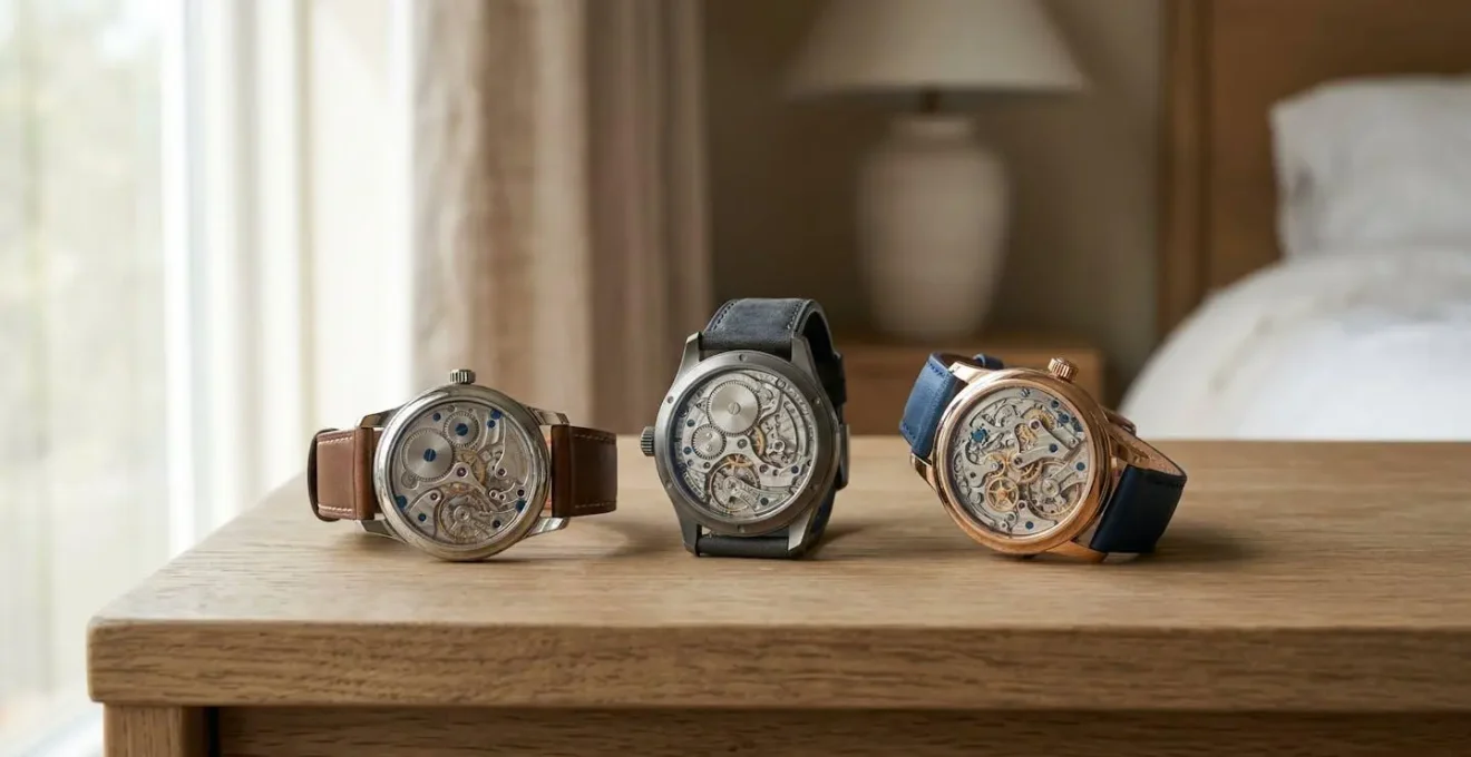 Démonstration des différentes positions de repos d'une montre mécanique et leur impact sur le balancier