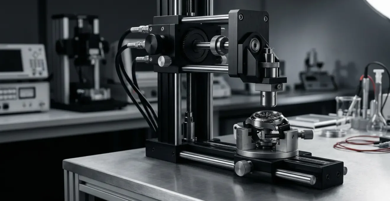 Montre de luxe dans un environnement de test de laboratoire sous contrainte mécanique extrême